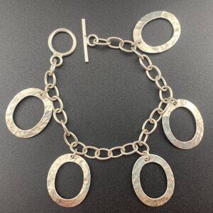 Vintage Sterling Silver 7" Hammered Open Circles Link Charm Bracelet 15.8 Grams